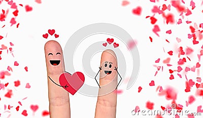 Happy finger couple in love celebrating Valentineâ€™s day Stock Photo